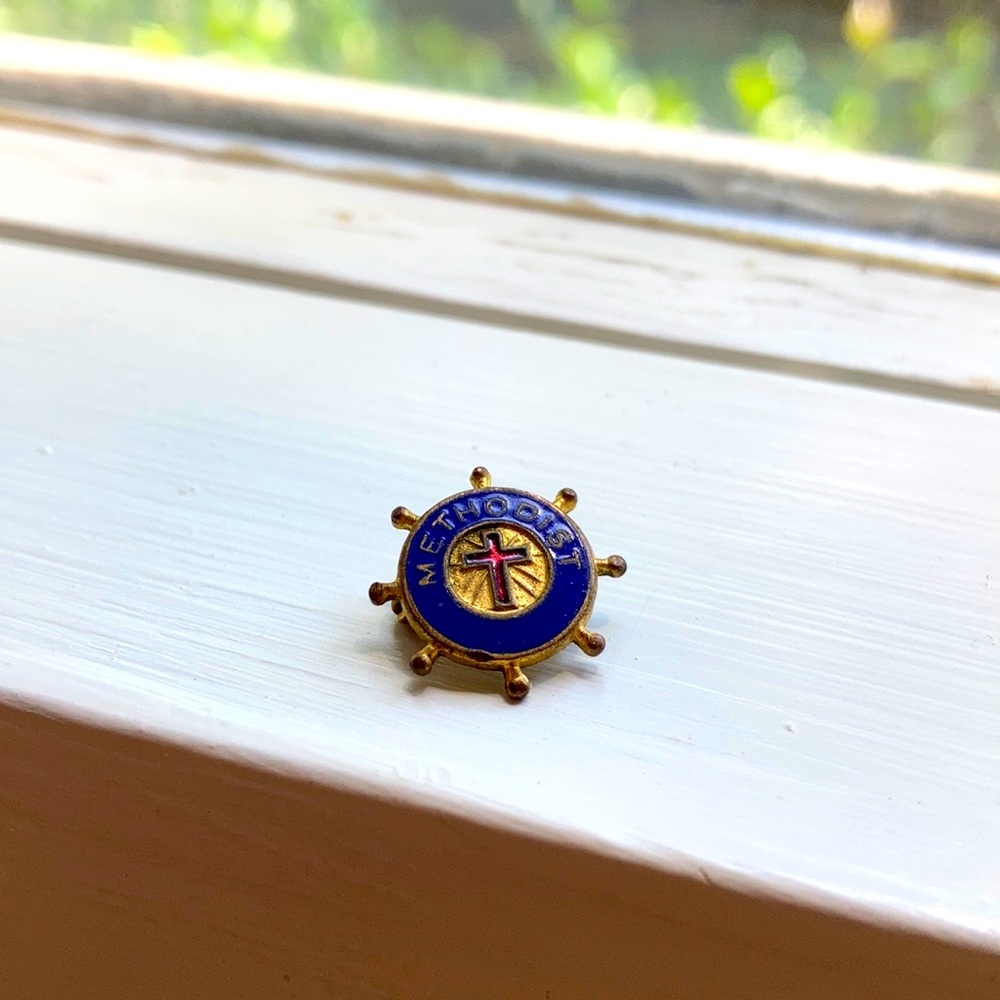 Adorable tiny cloisonné Methodist vintage pin